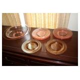 8 Pink depression etched plates, pink depression