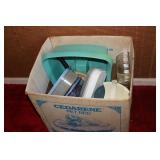 Box lot including plastic containers and a basket