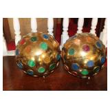Pair of brass multicolored hanging party balls