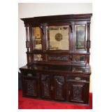 Antique Pine Buffet with beveled glass mirrors,