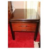 Pair of Lane end tables and two black table lamps