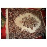 Cream and burgundy floor rug 66 1/2" x 94"