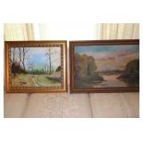 2 pictures one of a dirt road scene signed A.