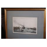 "American Steamer Leaving Le Havre" hand colored