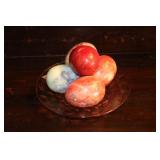 Lot of 5 marble eggs and a pink Depression plate