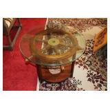 2 Glass top nautical themed tables with ships
