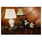 2 Lamps, hand painted bottle, hand painted Mexican
