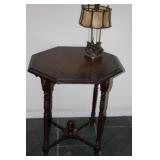 Octagon shaded Maghoney table, lamp with slag