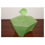 Ramses Art deco green satin glass powder jar