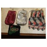 Vintage evening bag and 3 change purses