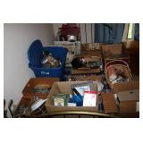 Box lots including Coleman lantern, pots & pans ,