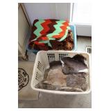 Lot including afghan, animal hide pillow cases,
