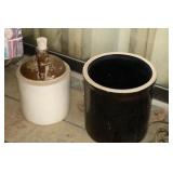 Antique stone whiskey jug and crock