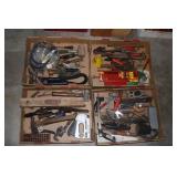 4 box lots hand tools including hatchet, mallet,