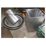Lot including stainless steel large bowls, bucket