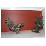 Pair of brass fighting roosters