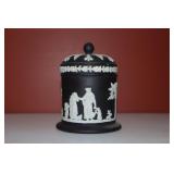 Wedgwood black jasperware 4 1/2' covered tobacco