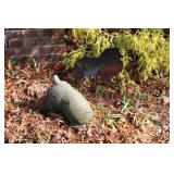 Concrete dog half body statue with metal dog yard
