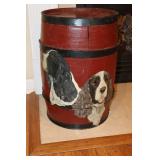 Wood barrel with hand painted Springer spaniel