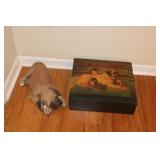 Wood box with dog scene and Sandicast Mastiff dog