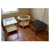Corner lot - 2 bamboo style glass top tables and