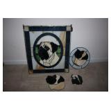 Lot of 4 stain glass mastiff wall hangings