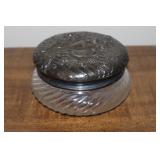 Silverplate and glass dresser/powder jar with lid