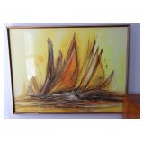 Framed art work of sailing boats signed Joy