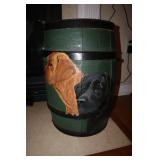 Wood barrel with hand painted Labs