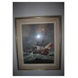Framed print of The HMS Resolution in a Gale the