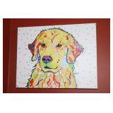 Screen print of a dog on canvas by Becca dated