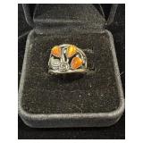 Ring marked WM Ster with orange gemstones (Wheeler