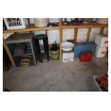 Lot - Metal cabinet, wood plant stand, portable