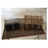 2 wood and metal trunk jewelry boxes