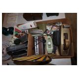 Box lot - tape dispensers, glasses, hair clips,