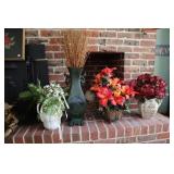 Lot - metal vase, metal planter and 2 pictures