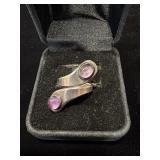 Sterling Swirl ring with amethyst stones marked