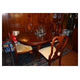 Cherry round table, 2 leaves (12') and 6 chairs