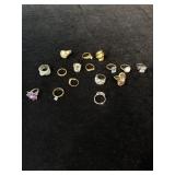 Lot of costume jewelry rings - some marked 18K GE,