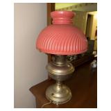 Aladdin nickel plated table lamp with pink