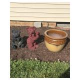 Tan and brown ceramic planter and 2 resin