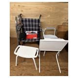 Drive wheelchair, EZUp pillow, walker, bedside