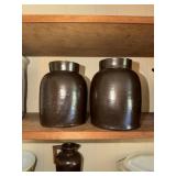 2 Brown glazed stoneware crocks