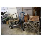 Lot - hand cart, saws, metal file cabinet,