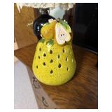 Pear fruit candle luminary, lighted Peacock and