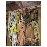 Large lot of rope and pulleys
