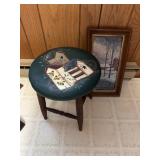 Handpainted stool with bird houses and