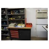 Tool cabinet with top shelving base top measures