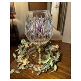Waterford crystal hurricane lamp with brass base