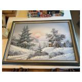 Framed R Cooper winter scene picture